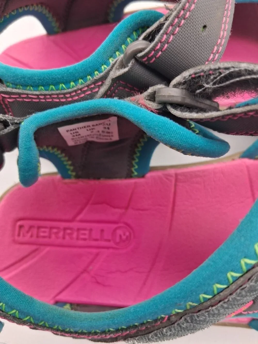 Girls Merrell Panther Sandals Size 3M Gray Pink Blue Select Grip